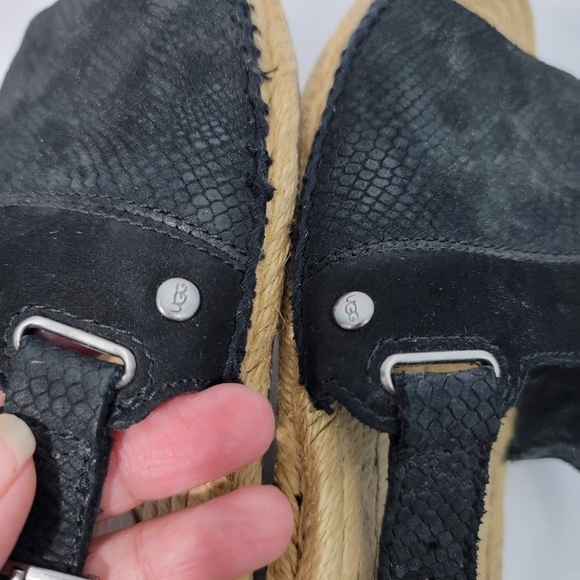 UGG Isadora Black Leather Snakeskin Slink Back Espadrille Sandals Women Sz 5.5 - Picture 9 of 11